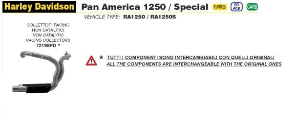 Arrow / アロー H.D.1250 PAN AMERICA '20/22 レーシングコレクター ステンレス (触媒取り外し) | 72188PD