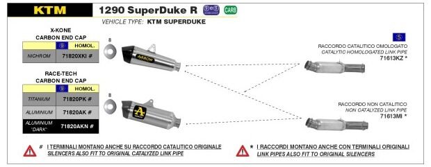 ARROW / アロー KTM 1290 SUPER DUKE R '14 eマーク認証 キャタライザー STANLESS スチール リンクパイプ オリジナルコレクター用 + サイレンサー | 71613KZ
