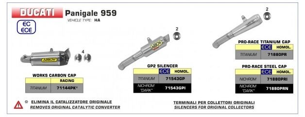 ARROW / アロー DUCATI 959 PANIGALE eマーク認証 チタン GP2 サイレンサー + ステンレス リンクパイプ オリジナルコレクター用 | 71543GP