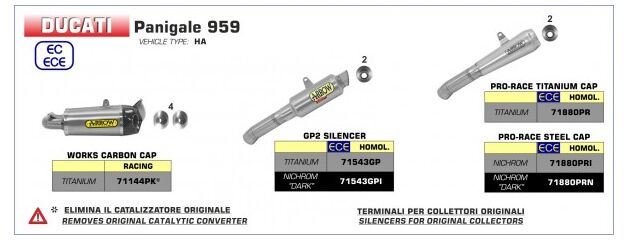 ARROW / アロー DUCATI 959 PANIGALE eマーク認証 ニクロム PRO-RACE サイレンサー ウェルデッドリンクパイプ付 オリジナルコレクター用 | 71880PRI