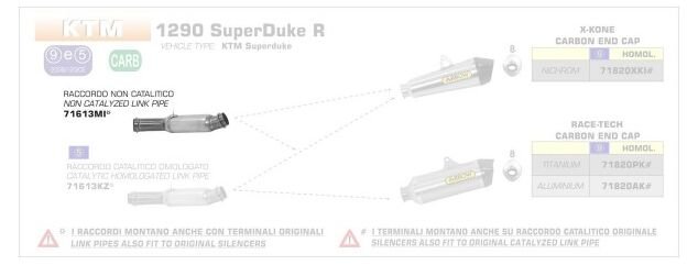 ARROW / アロー KTM 1290 SUPER DUKE ステンレス リンクパイプ キャタライザー無し オリジナルコレクター用 + サイレンサー + ARROW / アロー SIL. | 71613MI