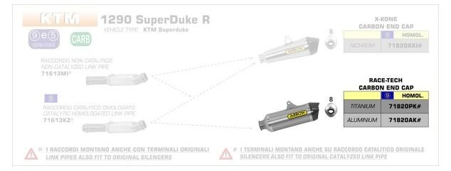 ARROW / アロー KTM 1290 SUPER DUKE R '14 eマーク認証 チタン RACE-TECH サイレンサー カーボンエンドキャップ付 オリジナルコレクター用 | 71820PK