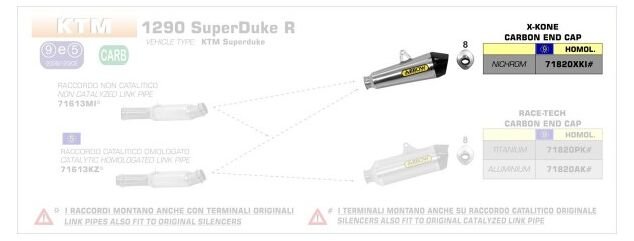 ARROW / アロー KTM 1290 SUPER DUKE R '14 eマーク認証 ニクロム X-KONE サイレンサー カーボンエンドキャップ付 オリジナルコレクター用 | 71820XKI