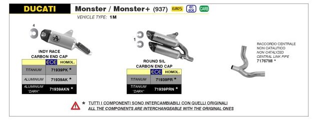 Arrow / アロー DUCATI MONSTER 937 '21/22 認証マフラー アルミニウム DARK INDY RACE サイレンサー | 71939AKN