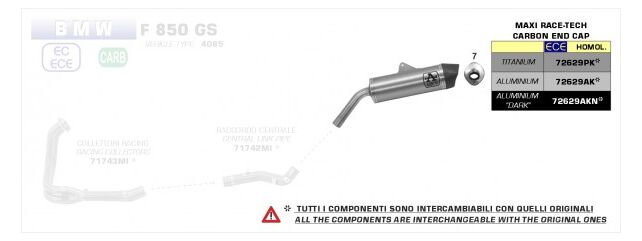 Arrow / アロー Street Maxi Race-Tech Aluminium Dark Silencer with Carby End Cap、Endcap Carbon、ECEホモログ、DBキラーが含まれています | 72629AKN