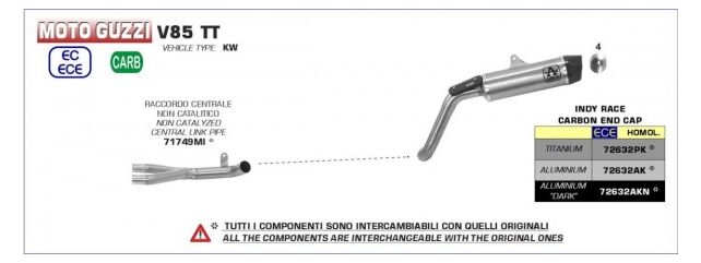 Arrow / アロー Street Indy Race Titanium Silencer、Carby End Cap、Endcap Carbon、ECEホモログ、DBキラーが含まれています | 72632PK