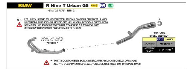 Arrow / アロー BMW R NINE T URBAN '21/22 認証マフラー ニクロム DARK PRO-RACE サイレンサー | 71941PRN