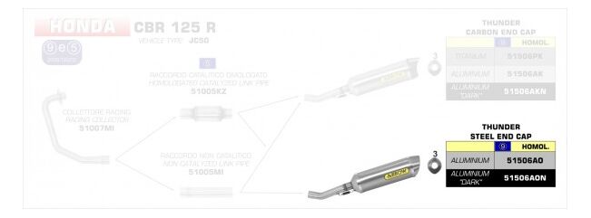 ARROW / アロー HONDA CBR 125 R '11 アルミニウムブラック eマーク認証 サンダーサイレンサー アローコレクター用 | 51506AON