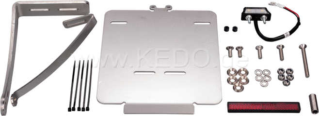 Kedo Side Mount License Plate Bracket 'Pur', including LED license plate illumination and e-approved reflector, stainless steel / aluminum incl mounting material. | KTH-10097