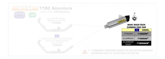 ARROW / アロー KTM 1190 ADVENTURE R '13 eマーク認証 アルミニウム MAXI RACE-TECH サイレンサー カーボンエンドキャップ付 | 71809AK