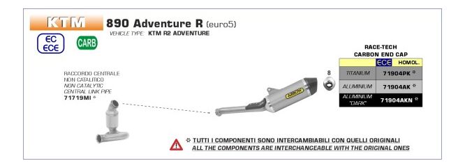 ARROW / アロー KTM 790 Adventure 2019- Race Tech チタンエキゾースト (Eマーク) ウェルデッドリンクパイプ + カーボンエンドキャップ | 71904PK