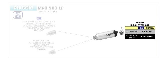 ARROW / アロー PIAGGIO MP3 500LT '17 eマーク認証 ALUMIN DARK URBAN サイレンサー + ステンレス DARK エンドキャップ ARROWリンクパイプ用 | 73512ANN