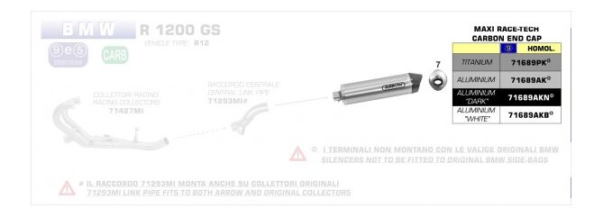ARROW / アロー BMW R 1200 GS '04/11 eマーク認証 アルミニウムダーク RACE-TECH サイレンサー カーボンエンドキャップ付 | 71689AKN