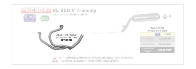 ARROW / アロー HONDA XL 650 V TRANSALP '05 2:1 ステンレスコレクター | 72068PD