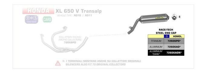 ARROW / アロー HONDA XL 650 V TRANSALP 2000-2007 アルミ Eマーク エキゾースト l 72606AO