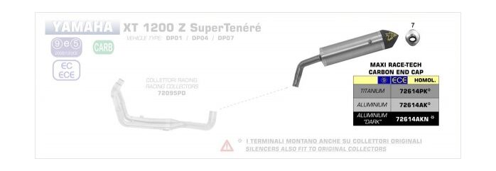 ARROW / アロー YAMAHA XT 1200 Z '10-11 eマーク認証 アルミニウム MAXI RACE-TECH サイレンサー カーボンエンドキャップ付 オリジナルコレクター用 | 72614AK