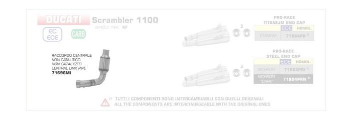 ARROW / アロー DUCATI スクランブラー 110 '18 ステンレス 1:1 リンクパイプ キャタライザー無し オリジナルコレクター用 | 71696MI