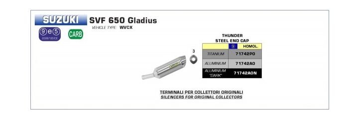 ARROW / アロー SUZUKI GLADIUS 650 '09 eマーク認証 アルミダークサンダー サイレンサー | 71742AON