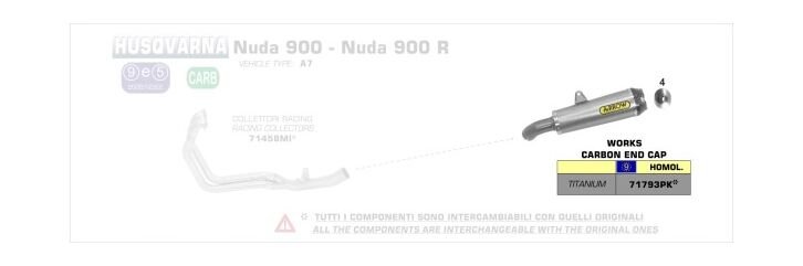 ARROW / アロー ハスクバーナ NUDA 900 / NUDA 900 R eマーク チタン WORKS サイレンサー カーボンエンドキャップ付 オリジナル / Arrowコレクター用 | 71793PK