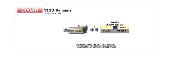 ARROW / アロー DUCATI PANIGALE 899/1199/199S-R eマーク チタン RH+LH WORKS サイレンサー カーボンエンドキャップ付 オリジナルコレクター用 | 71836PK