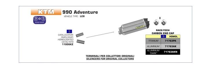 ARROW / アロー KTM 990 ADVENTURE eマーク認証 LH+RH RACE-TECH アルミダークサイレンサー カーボンエンドキャップ付 | 71763AKN