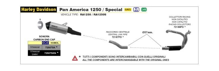 Arrow / アロー H.D.1250 PAN AMERICA '20/22 認証マフラー チタニウム DARK SONORA サイレンサー | 72507SKN