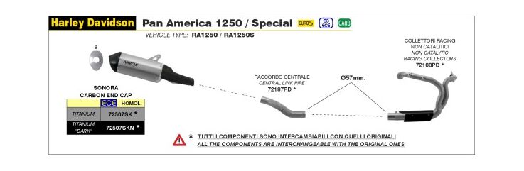 Arrow / アロー H.D.1250 PAN AMERICA '20/22 認証マフラー チタニウム DARK SONORA サイレンサー | 72507SKN