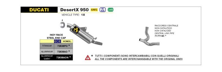 Arrow / アロー DUCATI DESERTX 950 '22 認証マフラー アルミニウム INDY RACE サイレンサー | 72638AO