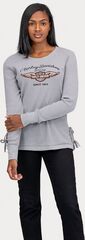 Harley-Davidson Silver Wing Side Tie Waffle Knit Top For Women, Forged Iron Heather | 96244-22VW