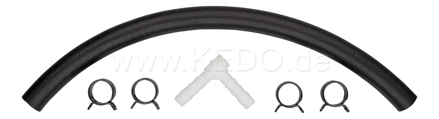 Kedo HD Low Pressure Hose between Fuel petcock and Low Pressure Connection at Carburettor, including 4 Clamps and 90 ° PVC adapter. | 22220